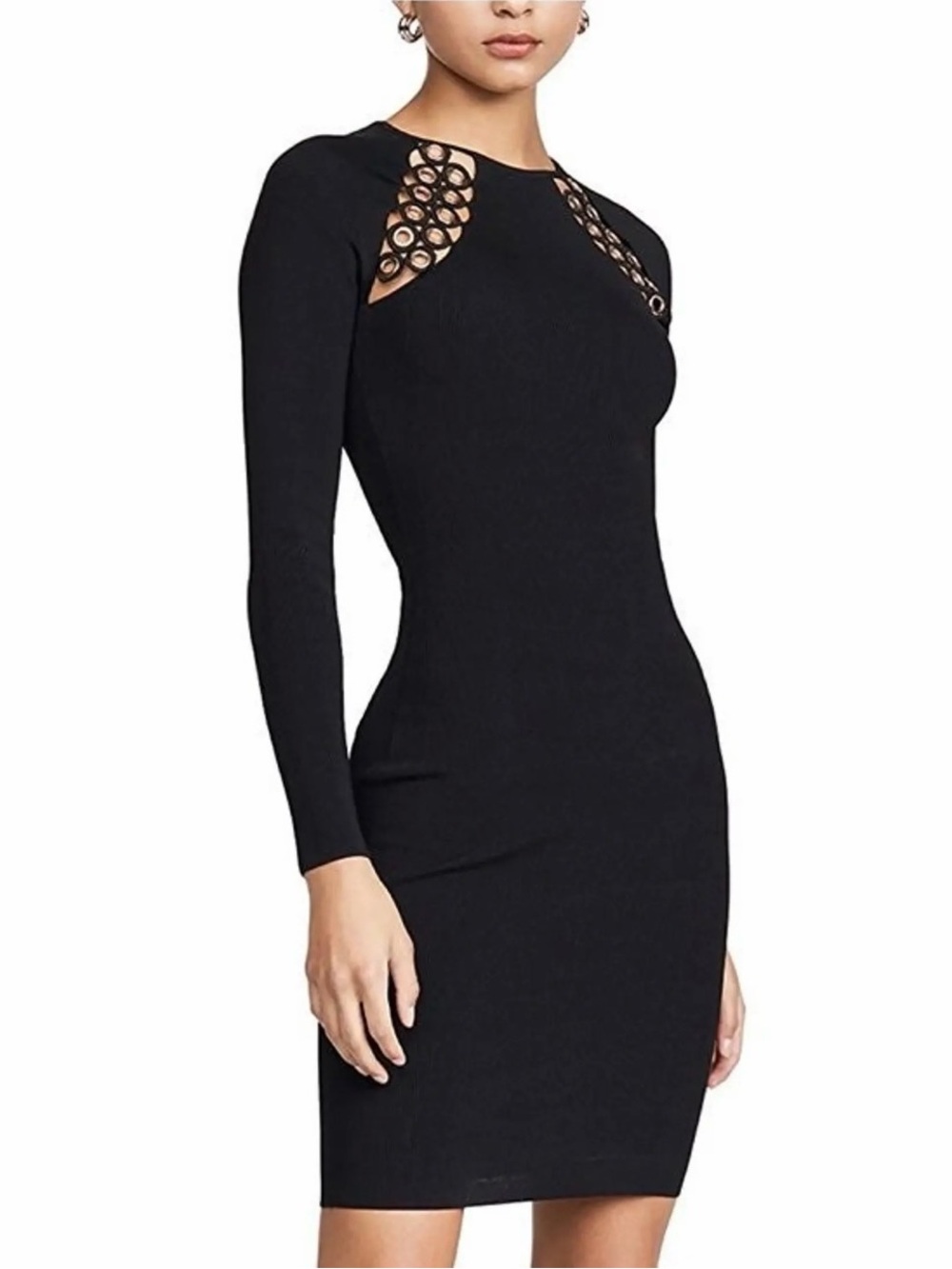 GOOD AMERICAN Gold Grommet Metal Cut Out Mini Dress Woven Bodycon Slimming NWT